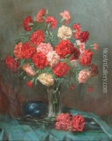 Carnations In A Vase Oil Painting - Robert Frank-Krauss