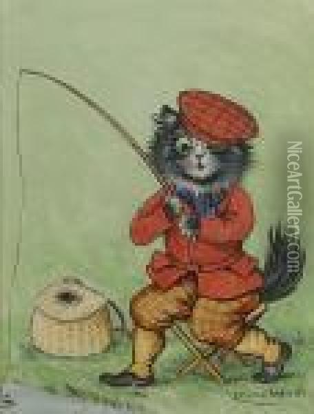Cat Fishing Oil Painting - Louis William Wain