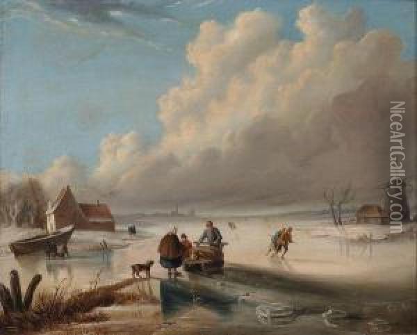 Plage Animee De Pecheurs Oil Painting - Jules Van Imschoot