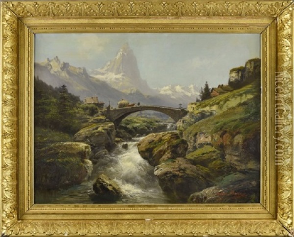 Pont De Pierre Et Torrent De Montagne Oil Painting - Theodore Levigne