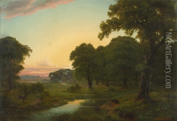 Sonnenaufgang Uber Danischer Landschaft Oil Painting - Nordahl (Peter Frederik N.) Grove