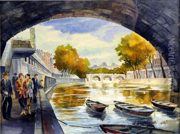 Les Ponts Parisiens Oil Painting - Aleksey Ilyich Kravchenko