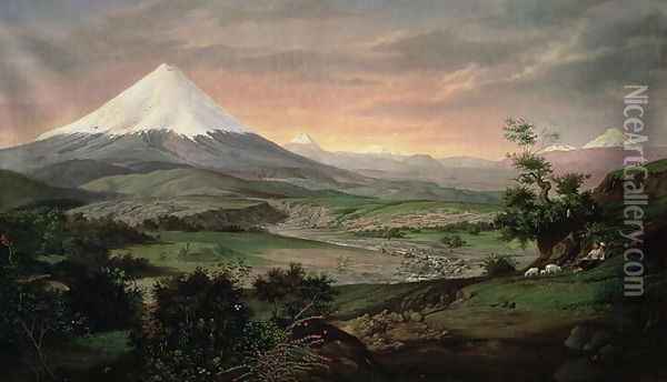 The Cotopaxi, Ecuador, 1874 Oil Painting - Rafael Troya