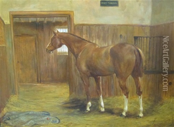 Prince Charming, A Chestnut Hunter In A Stable Oil Painting - George Goodwin Kilburne