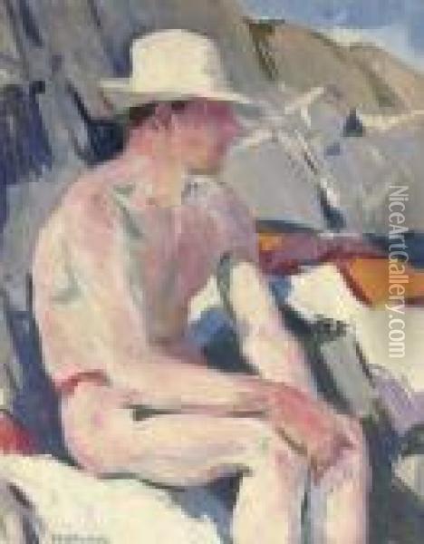Bather In A White Hat Oil Painting - Francis Campbell Boileau Cadell