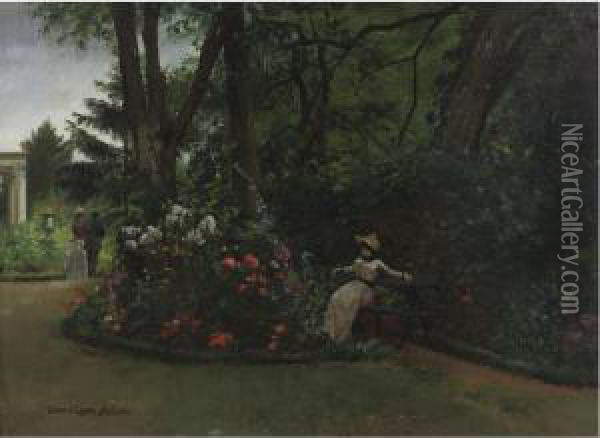 Rest In The Garden Oil Painting - Pierre Carrier-Belleuse