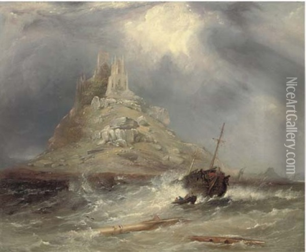 A Wreck Running Ashore Below St. Michael's Mount Oil Painting - Sir George Chambers