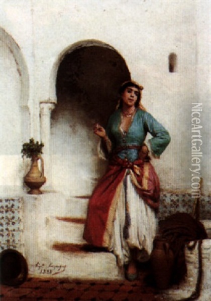 Oriental Lady Smoking Oil Painting - Jean Raymond Hippolyte Lazerges