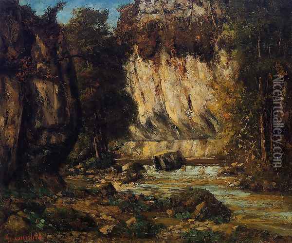 River and Cliff Oil Painting - Gustave Courbet