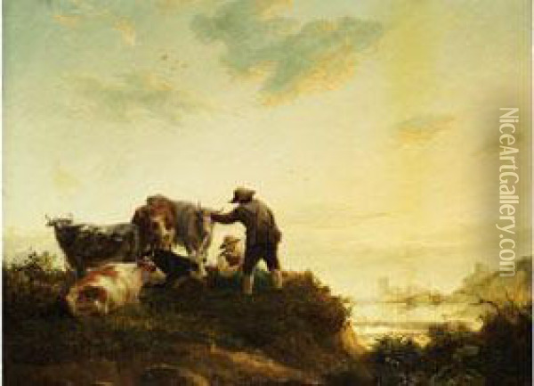 Landschaft Mit Hirtenpaar Oil Painting - Abraham van, I Strij