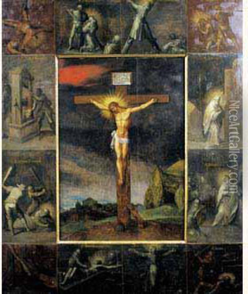 Le Christ En Croix Et Le Martyre Des Apotres. Oil Painting - Frans II Francken