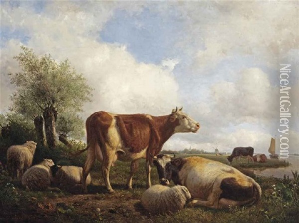 Cows In A Pasture Oil Painting - Willem Tjarda van Starckenborgh Stachouwer