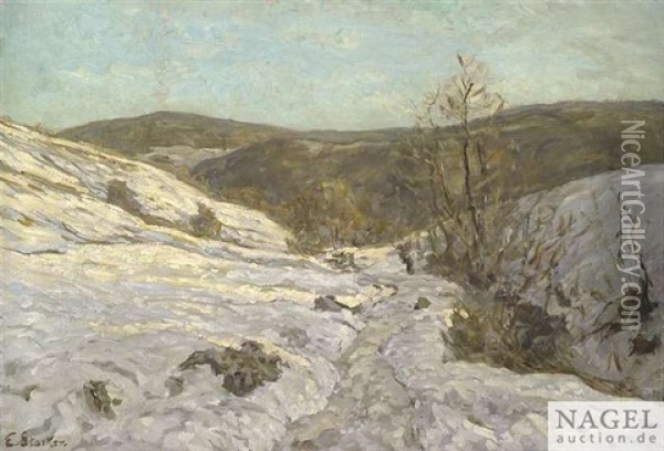 Winter On The Swabian Alb Oil Painting - Erwin Starker