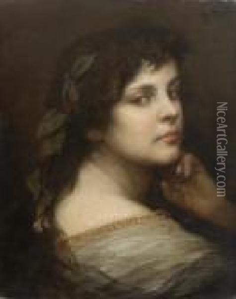 Bildnis Einer Jungen Frau Mit
 Lorbeergeschmucktem Haar. Oil Painting - Gabriel Cornelius Von Max