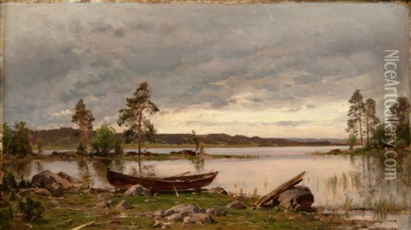 Boat On The Shore Oil Painting - Magnus Hjalmar Munsterhjelm