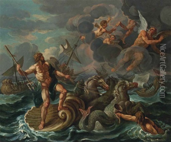 The Wrath Of Neptune Oil Painting - Charles Le Brun