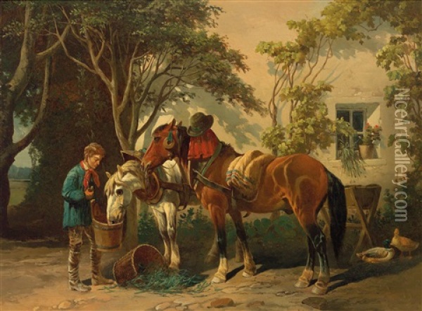 Rast Der Pferde Oil Painting - Carl Pischinger