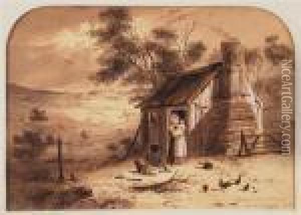 Shepherds Out Station Nr. Mt. Horrocks, North. Oil Painting - Samuel Thomas Gill