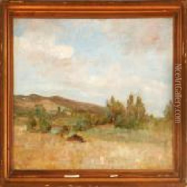 A Hilly Summer Landscape Oil Painting - Julius Paulsen