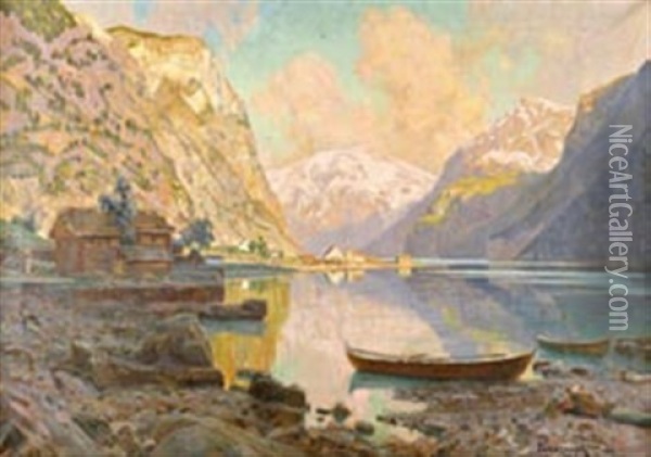 Fjordlandschaft In Expressiver Farbgebung Oil Painting - Karl Boessenroth