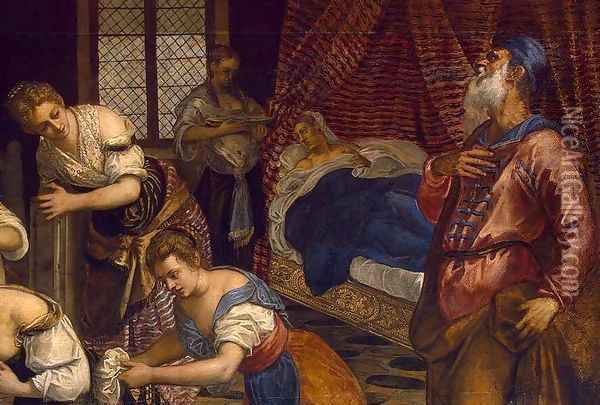 The Birth of John the Baptist (detail) Oil Painting - Jacopo Tintoretto (Robusti)