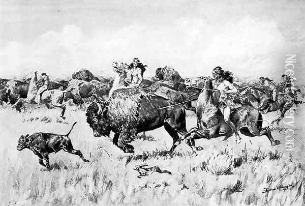 Her Calf Oil Painting - Frederic Remington