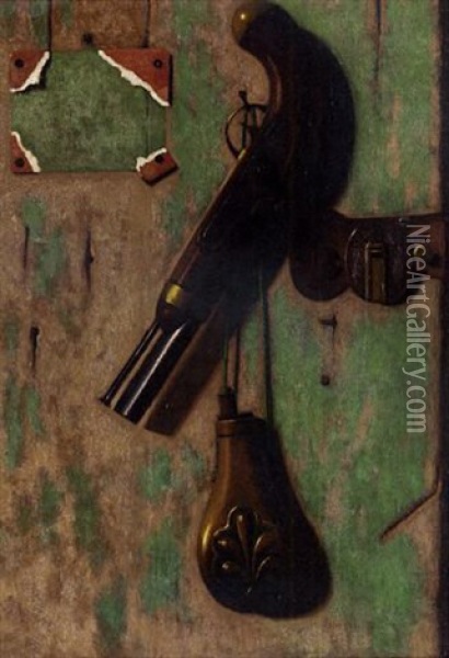 Pistol, Gate Latch And Powder Horn Oil Painting - John Frederick Peto