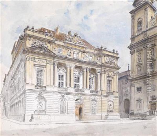 University Square And Jesuit Church In Vienna Oil Painting - Ernst Graner