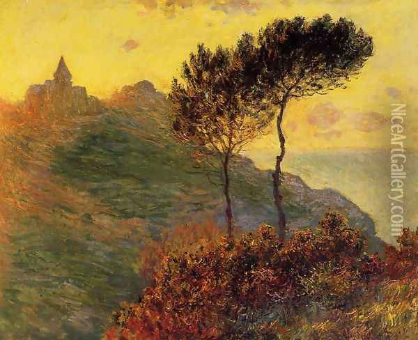 The Church At Varengeville Against The Sunset Oil Painting - Claude Oscar Monet