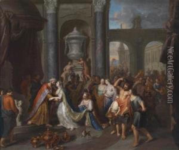 The Queen Of Sheba And King Solomon Oil Painting - Gerard Hoet
