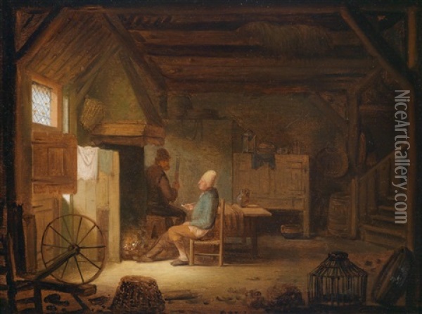 Scheuneninterieur Mit Zwei Mannern Oil Painting - Cornelis Gerritsz Decker
