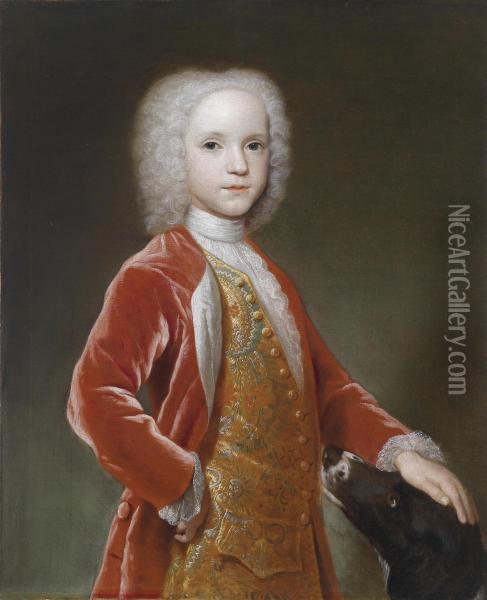 Portrait Of A Young Aristocrat And His Dog Oil Painting - Hans Hysing