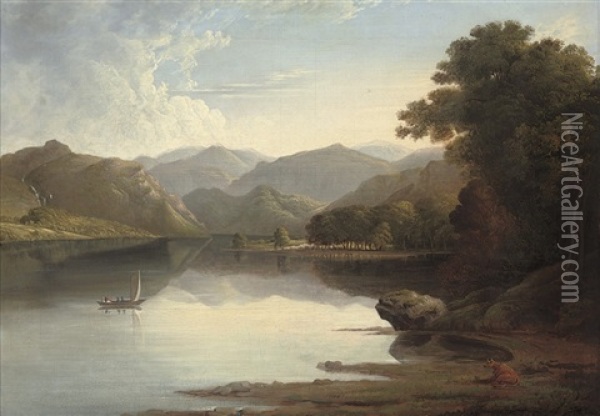 A Boat In An Extensive Landscape Oil Painting - John Glover