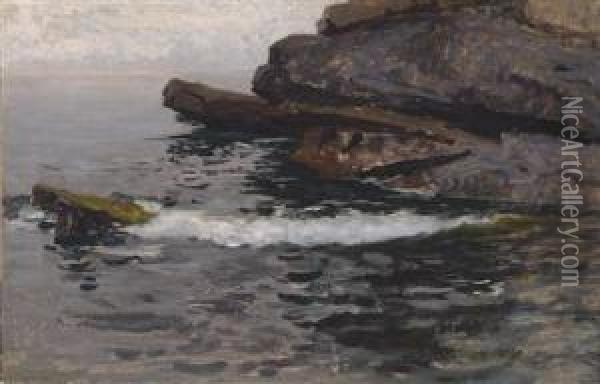 Rocky Coast At Capo Lungo Oil Painting - Alfred Zoff