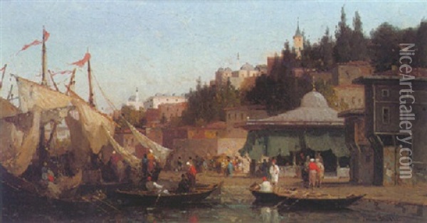 Turkish Port Scene Oil Painting - Germain Fabius Brest