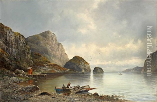 Fjordlandschaft Mit Fischern Oil Painting - Adolf Kaufmann