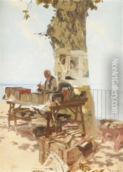 Der Buchhandler An Der Kuste Oil Painting - Edouard (John) Menta