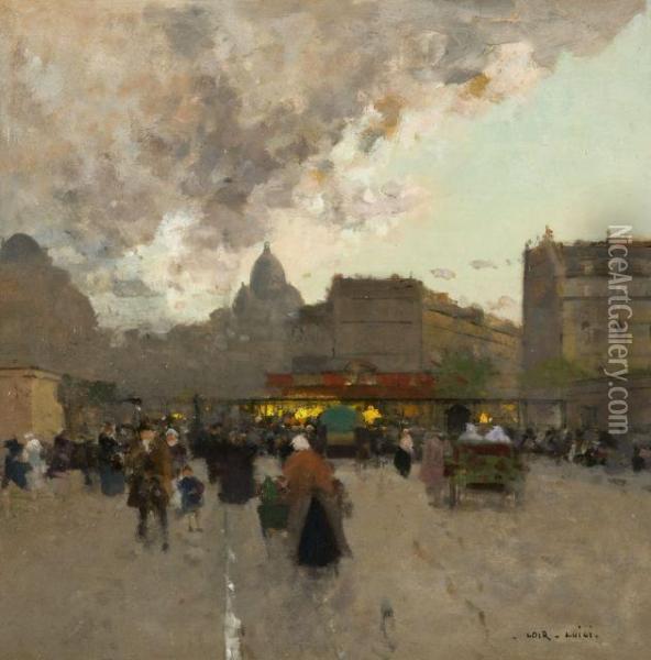 Paris, Scene Animee Porte De Clignancourt Oil Painting - Luigi Loir