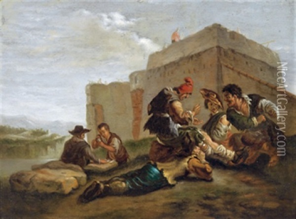 Morraspieler Vor Einem Kastell Oil Painting - Pieter Jacobsz. van Laer