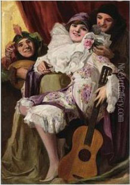 The Flirtatious Harlequin Oil Painting - Richard Geiger