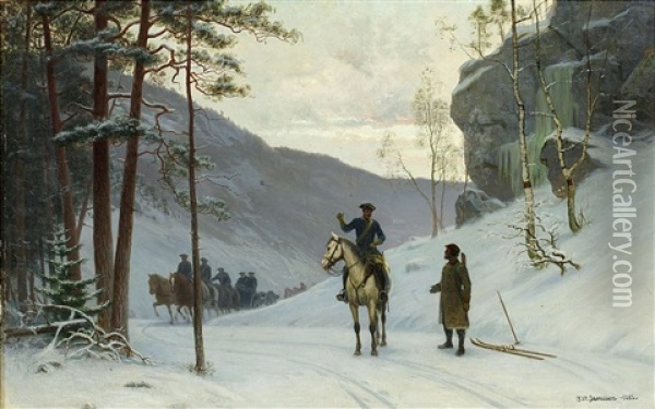 Vinterlandskap Med Ryttare Oil Painting - Carl Vilhelm Jaensson