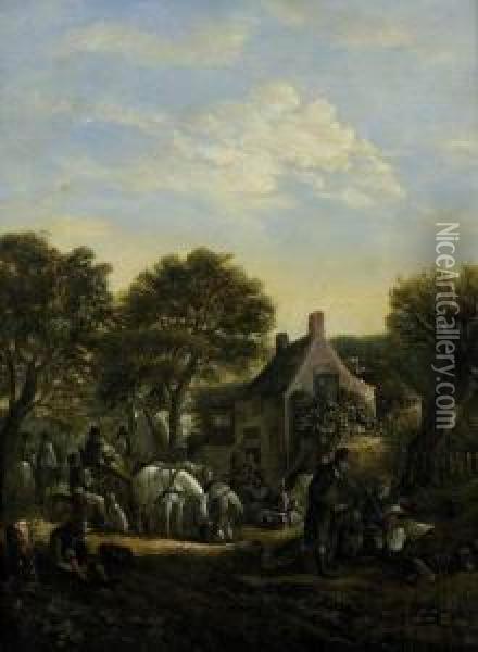 Vor Der Dorfschanke Oil Painting - David The Younger Teniers
