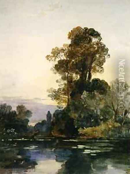 Tall trees by a lake Oil Painting - William James Muller