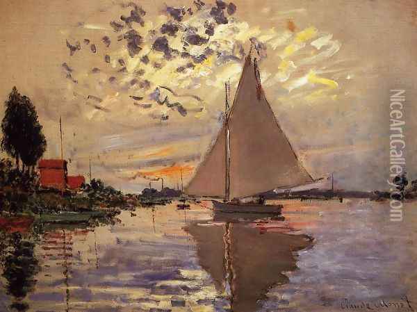 Sailboat At Le Petit Gennevilliers Oil Painting - Claude Oscar Monet