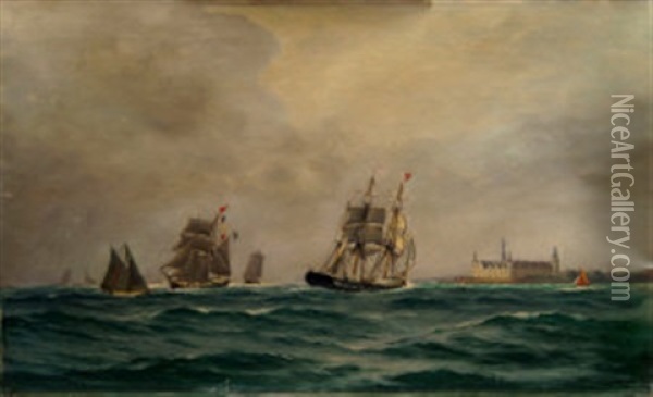 Ships Sailing Near Kronborg Oil Painting - Alfred Olsen
