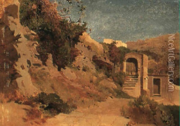 Altes Tor Auf Capri Oil Painting - Jean-Baptiste-Arthur Calame