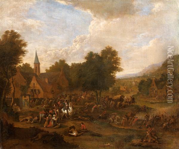 L'attaque Du Village Oil Painting - Jan Frans I Van Bredael