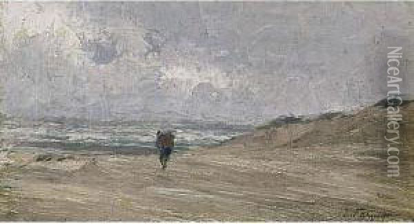 Shell-gatherer At The Beach Oil Painting - Edgard Farasyn