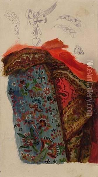 Decorative Textile Study Oil Painting - Adolph von Menzel
