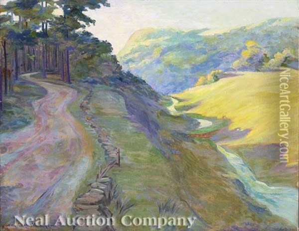 Smoky Mountain Pass And River Road Oil Painting - Anne Wells Munger